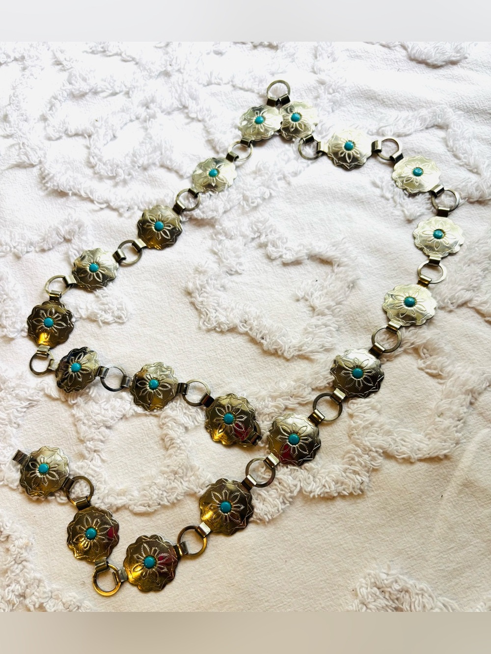 Turquoise Concho Floral Link Belt - Women's Silver-Tone Accessory